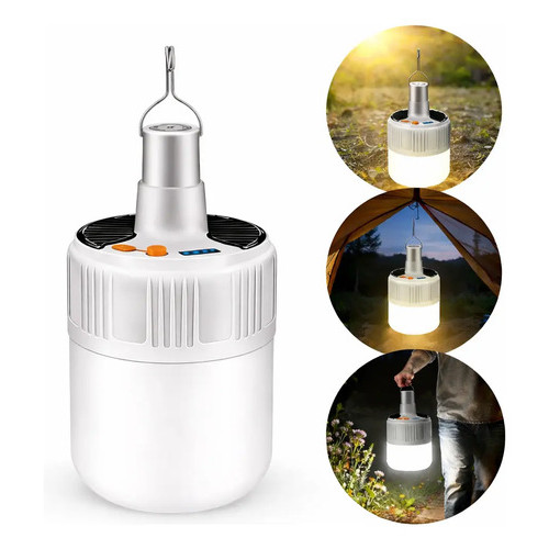 Lâmpada de Acampamento com Placa Solar Recarregável, LED portátil para atividades externas e emergências