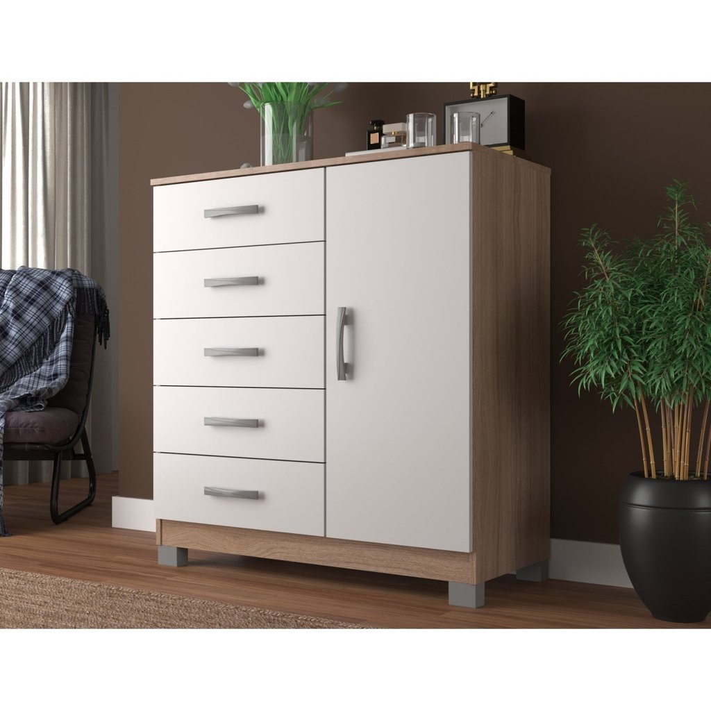 Cômoda com Sapateira 5 Gavetas e 1 Porta Zurique Demolição/Branco