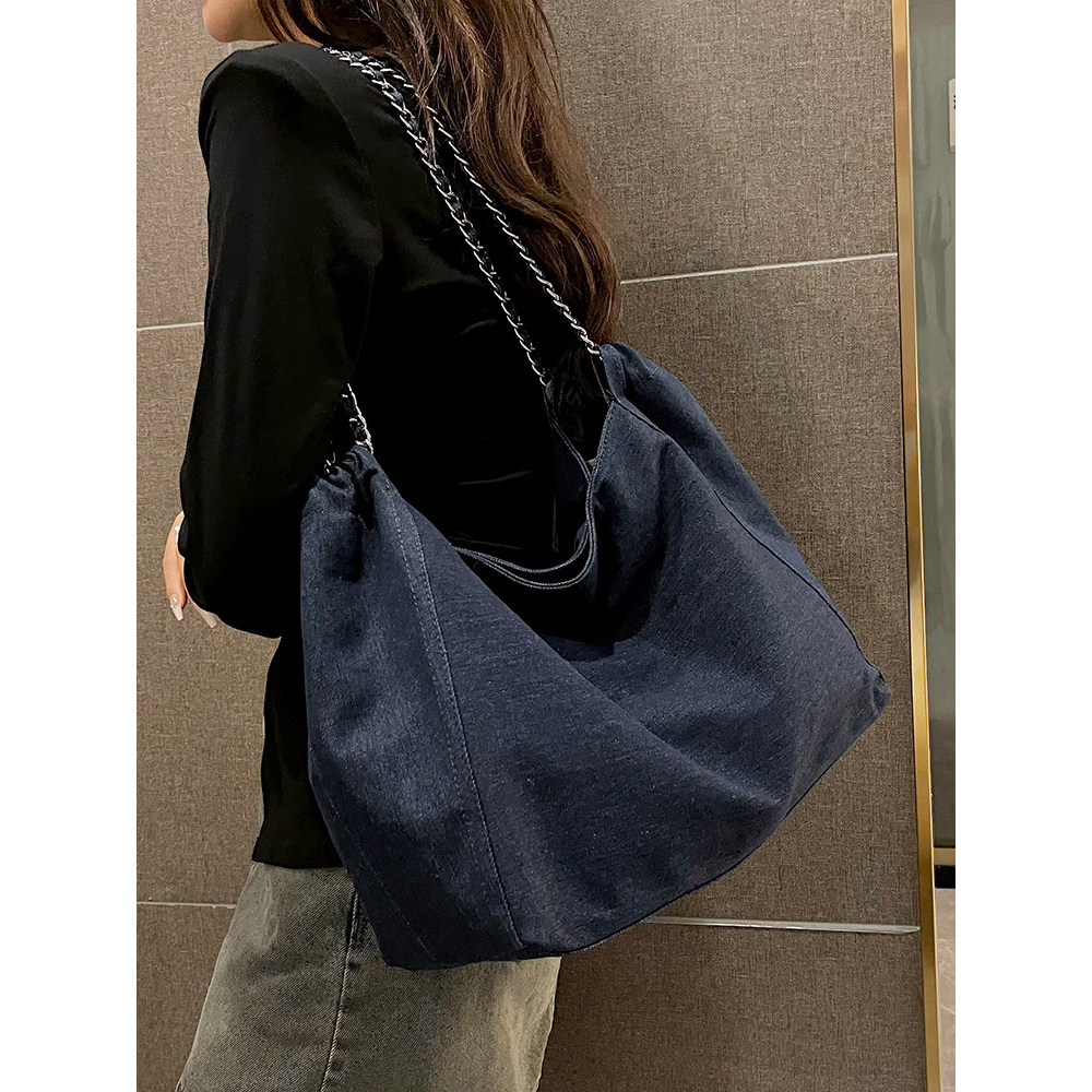 Bolsa jeans feminina de grande capacidade 2026 novo estilo outono All-Match corrente bolsa de ombro bolsa de pano sacola