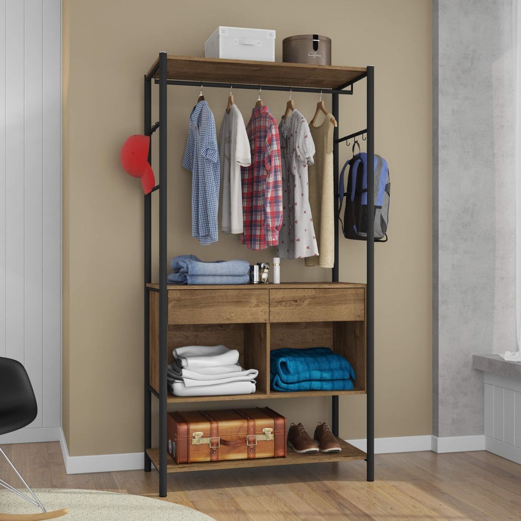 Guarda-Roupa Closet de Ferro Paris Espresso Móveis Demolição/Preto Marrom Demolição/Preto