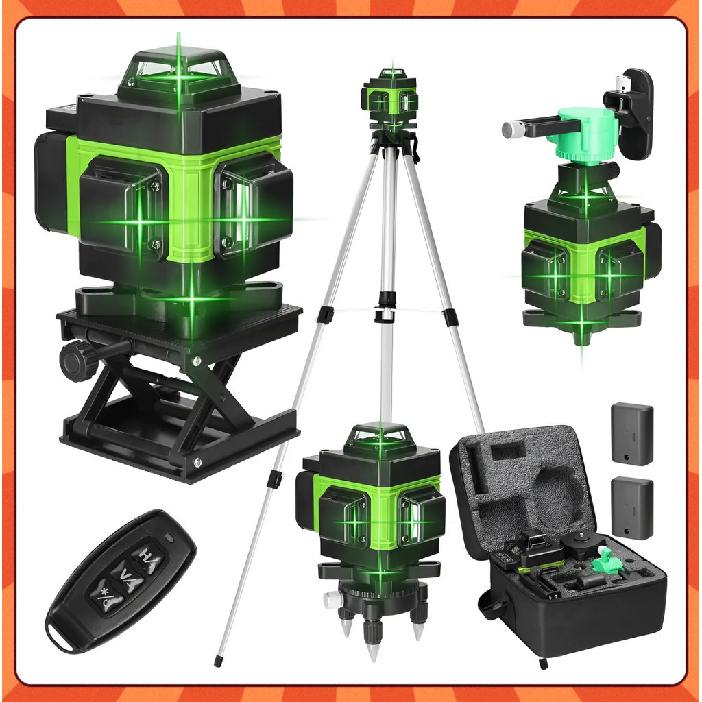 Nivel A Laser 12 Linhas Profissional Verde Nível Laser ​​PrecisãO 2 Baterias 30m Com Tripe