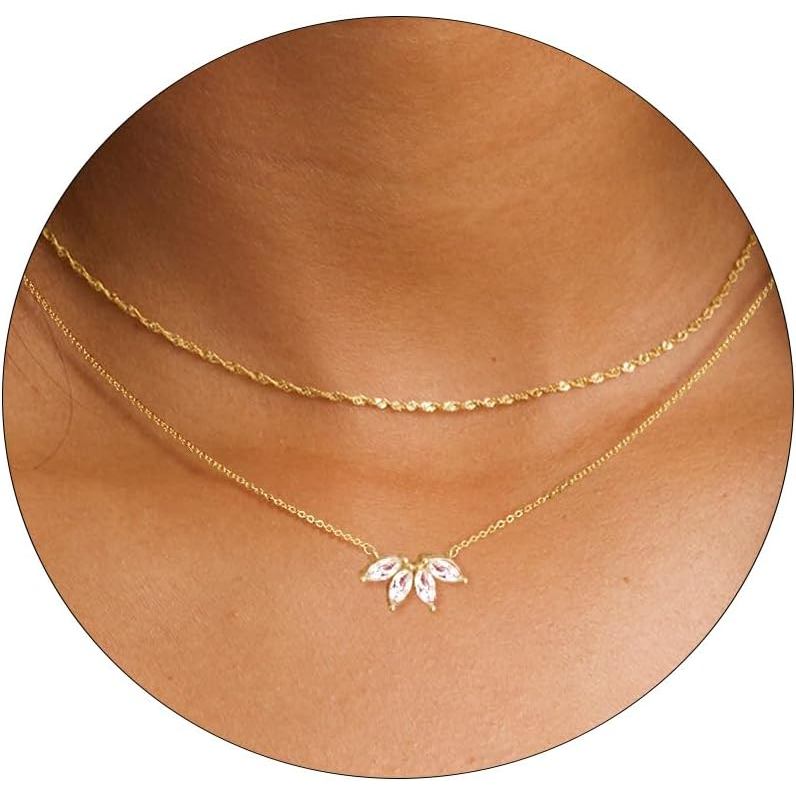 Colares Delicados de Ouro para Mulheres com Zircônia Cúbica, Banhados a Ouro 14k, Colares em Camadas, Colar em Y Fofo, G