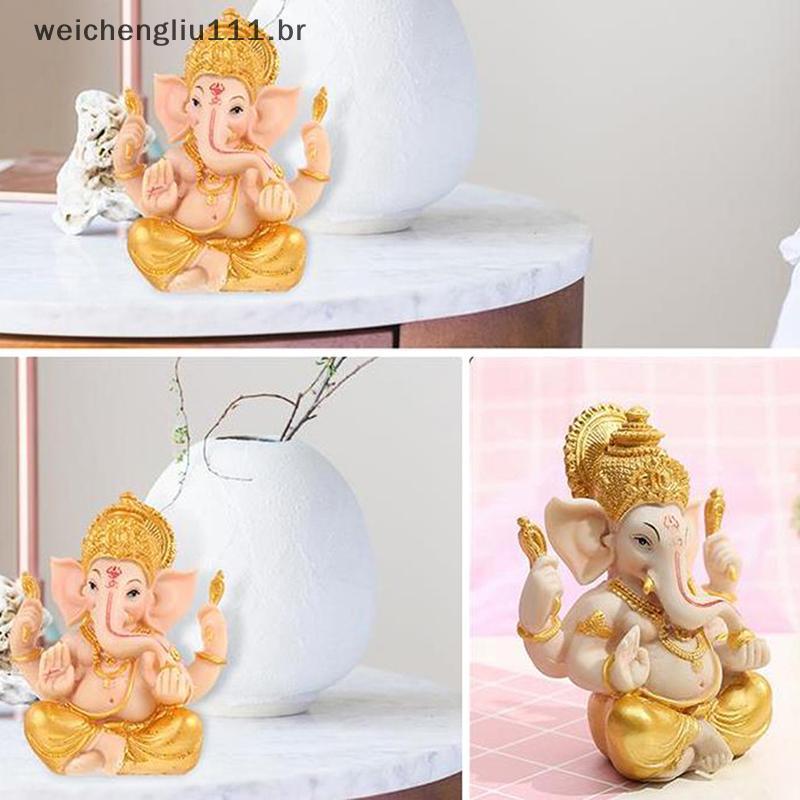# weicheng Elefante Deus Estatueta Desktop Resina Hindu Lu E Riqueza Arte Estátua Ornamento .