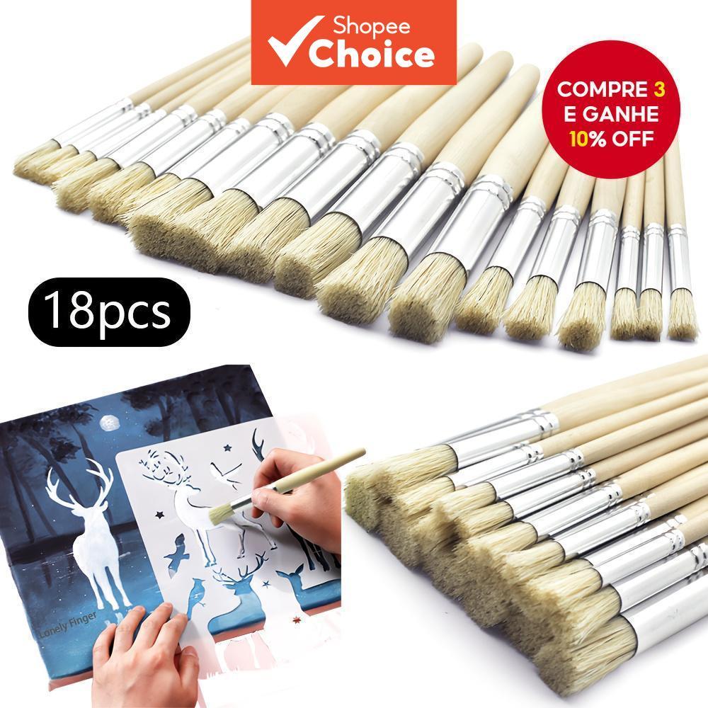 Pincel Stencil de Madeira Natural Lonely Finger 6/18 peças, Conjunto de Pincel Stencil de Madeira Multi-Tamanhos em 3 em Oferta na Shopee