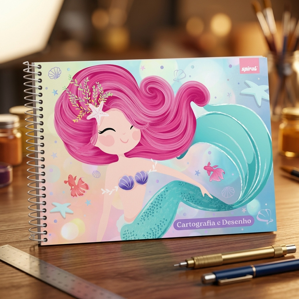 Caderno de Cartografia e Desenho Sereia Spiral Ten Capa Dura 80 Folhas 200x275mm Escolar