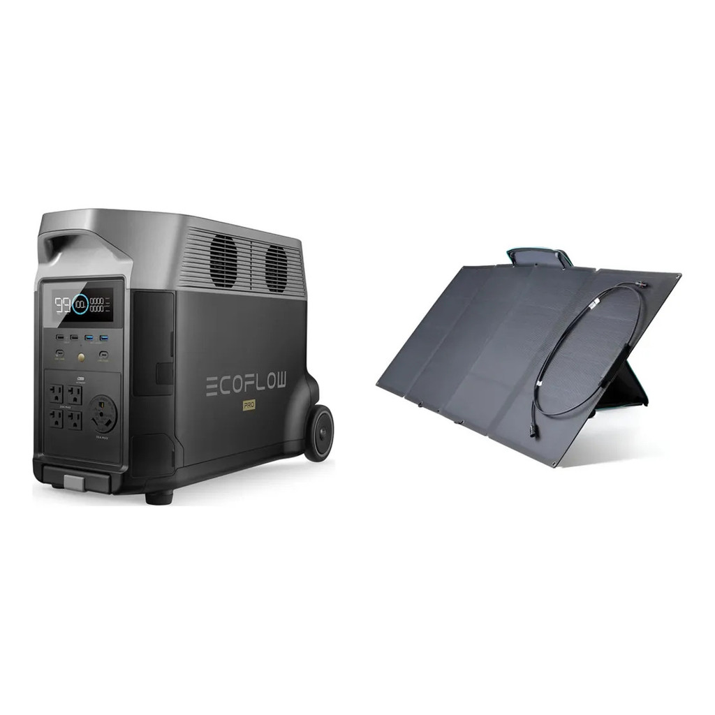 Kit Ecoflow: Central Elétrica Portátil Delta Pro 3600wh 5 Saídas Ac + Placa Solar Portátil 160w Preto