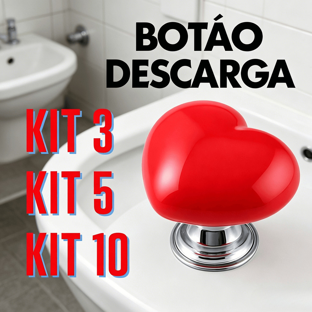 KIT Botão de Descarga Vaso Sanitário Puxador de Armário Decoração Criativo Puxador Criativo e Decorativo