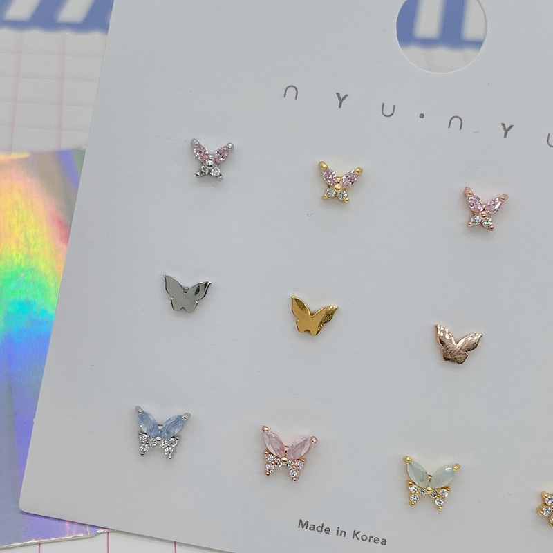 Japão japão coreia cor diamante rosa diamante titânio aço borboleta brincos simples versão pura brincos pingente feminin