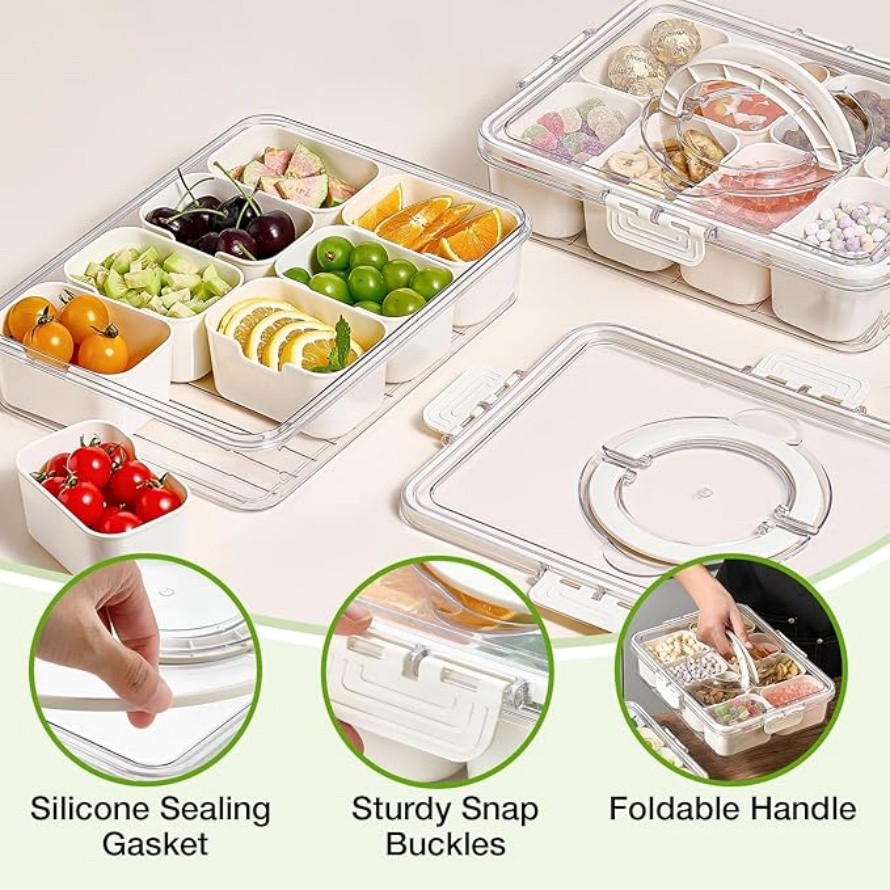 Pote Organizador de Geladeira Hermético com 8 Divisórias – Ideal para Alimentos, Frutas e Verduras