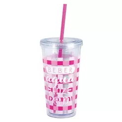 Copo com Canudo Drink 600ml - Rosa