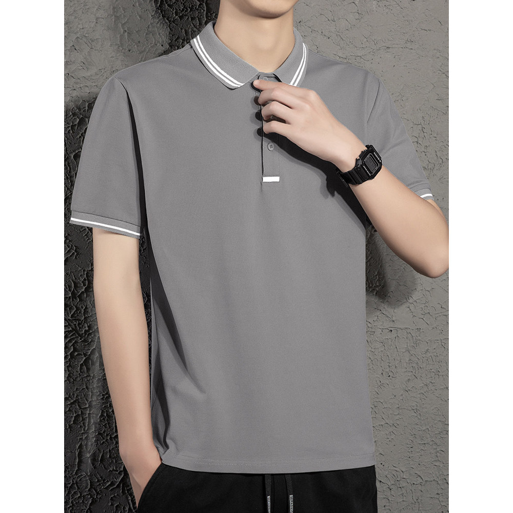 Algodão puro verão lapela fina camisa POLO masculina de manga curta camiseta meninos roupas cor sólida Street Wear roupa