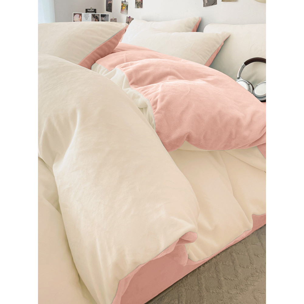 2025 novo estilo inverno leite velo conjunto de quatro peças engrossado Coral flanela colcha capa folha de cama conjunto