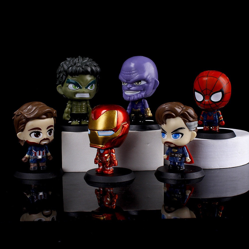 6Pcs/Set 7cm Disney Marvel The Avengers Cartoon Anime Figura Homem-Aranha Thanos De Ferro Hulk Doctor Strange Capitão Am