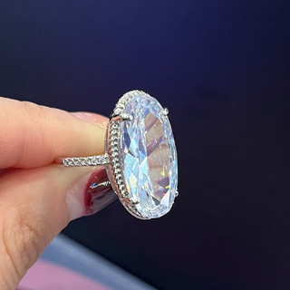 925 Prata Esterlina Luxo Grande Oval Zircônia Cúbica Anéis De Cristal Feminino Acessórios De Casamento De Alta Qualidade