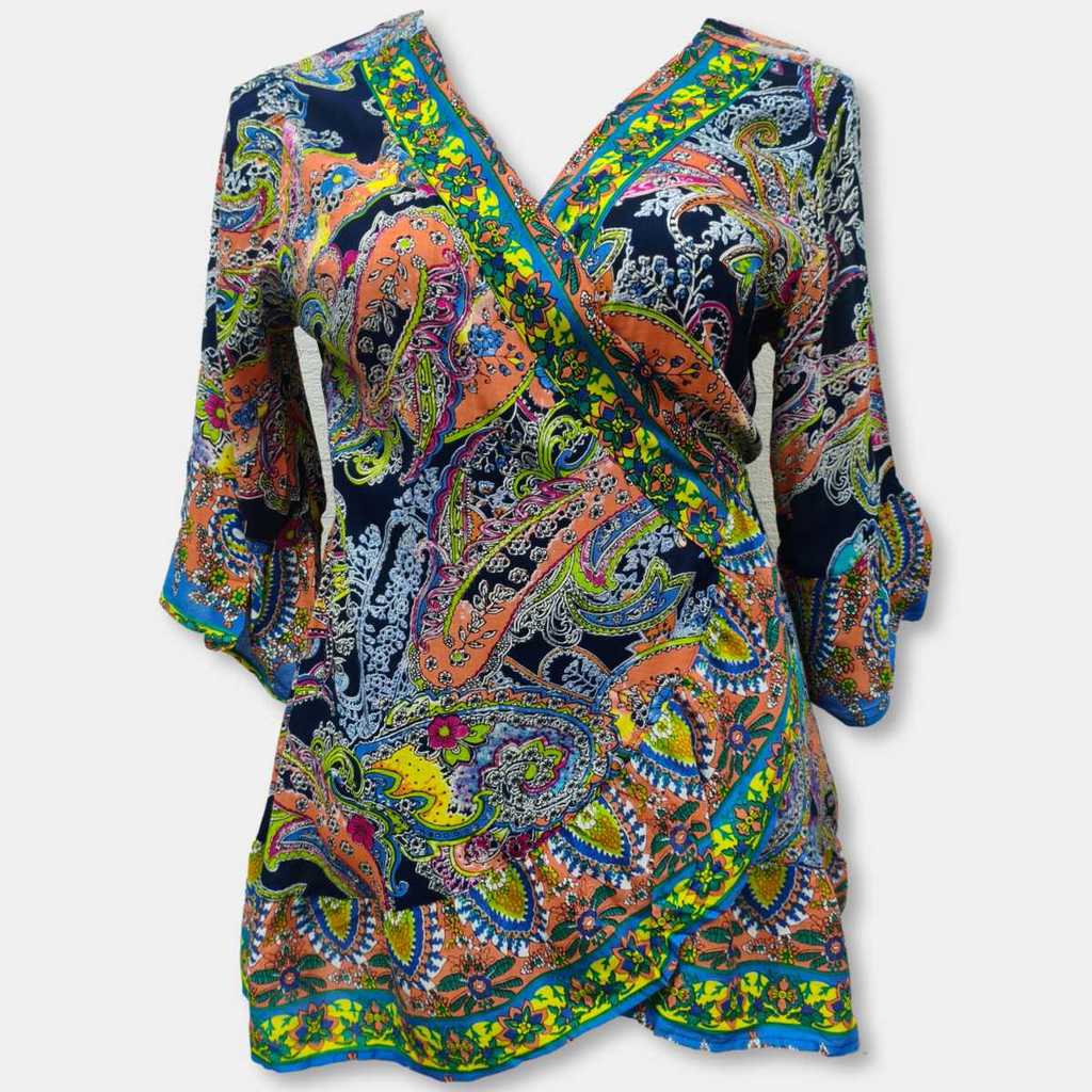 Kimono Indiano Estampado Manga 7/8 com Ajustes nas Costas F