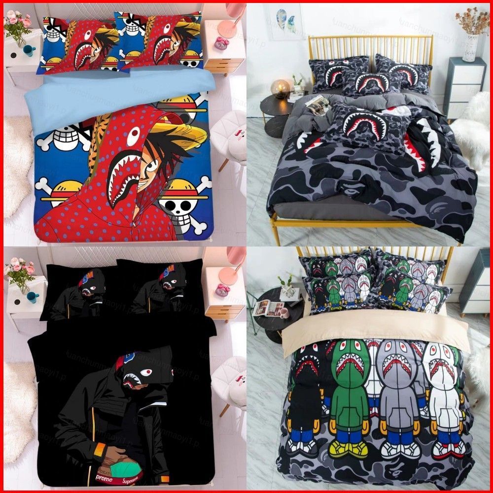 DC1 Naruto Bape 3 Em 1 Conjunto De Cama Lençol Capa De Edredão Quarto Lavável Confortável Terno De Casa