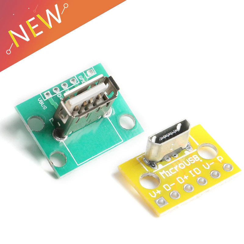 10Pcs-1Pc Vertical USB Micro 2.0 Cabeça Fêmea Um Conector 2.54mm PCB Conversor Adaptador Placa De Fuga 180 Graus