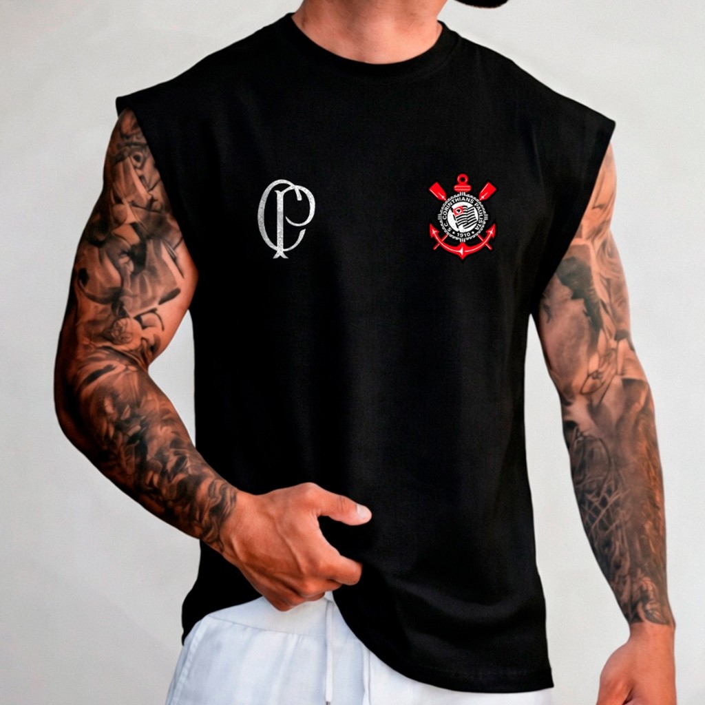 Regata Corinthians Unissex Estampa Time Casual Camiseta Oversized Machão 100% Algodão Streetwear