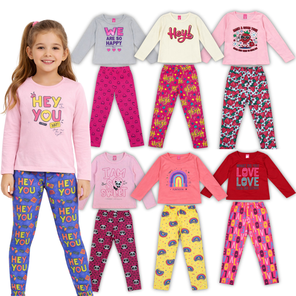 Kit 1 Conjunto Infantil Feminino Meia Estação Manga Longa + Calça Legging - Envio Sortido