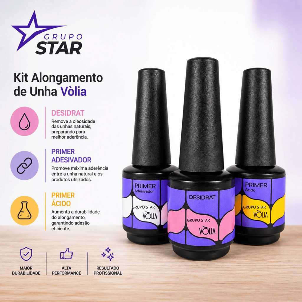 kit Alongamento e Blindagem de Unha 3 Peparadores - Volia Alongamento de Unha