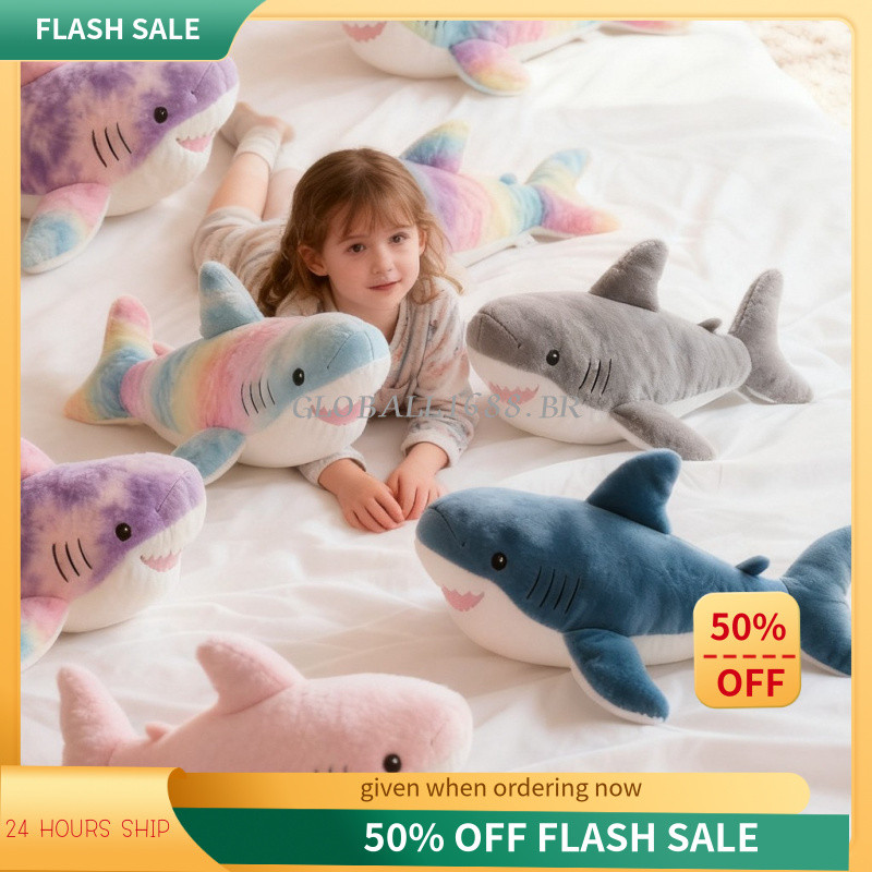{ESTOQUE PRONTO} Bonito brinquedo de pelúcia tubarão boneca decorações Awoo tubarão travesseiro cama sofá travesseiro bo