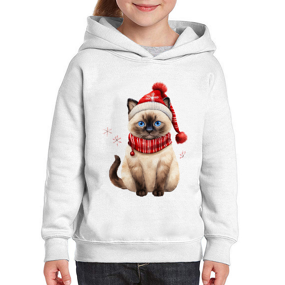 Moletom Infantil Gato Natalino Gorro e Cachecol Blusa Frio