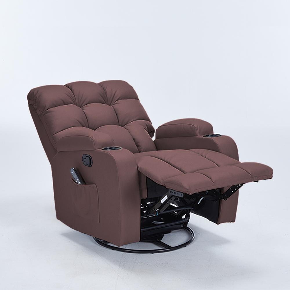 Imagem Poltrona do Papai Giratória Reclinável Sala de Estar Massagem Manual Aquecimento PU Marrom Chocolate