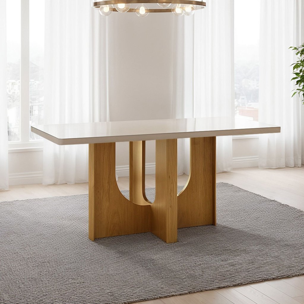 Mesa de Jantar 6 Lugares Retangular 160cm Tampo Vidro/MDF de 4cm Dora 160