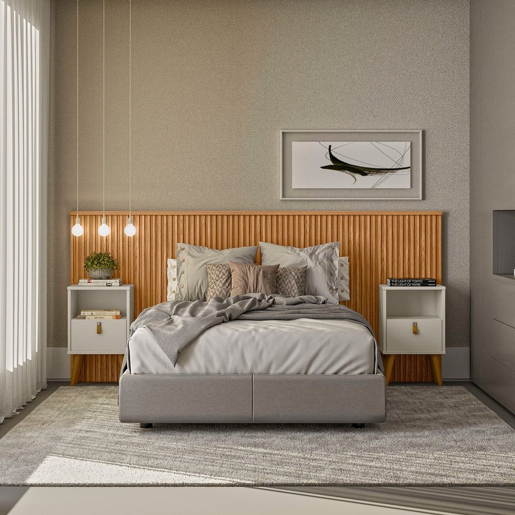 Cabeceira Casal Queen 240cm com Frame Laranjeiras Marrom Nature Fosco