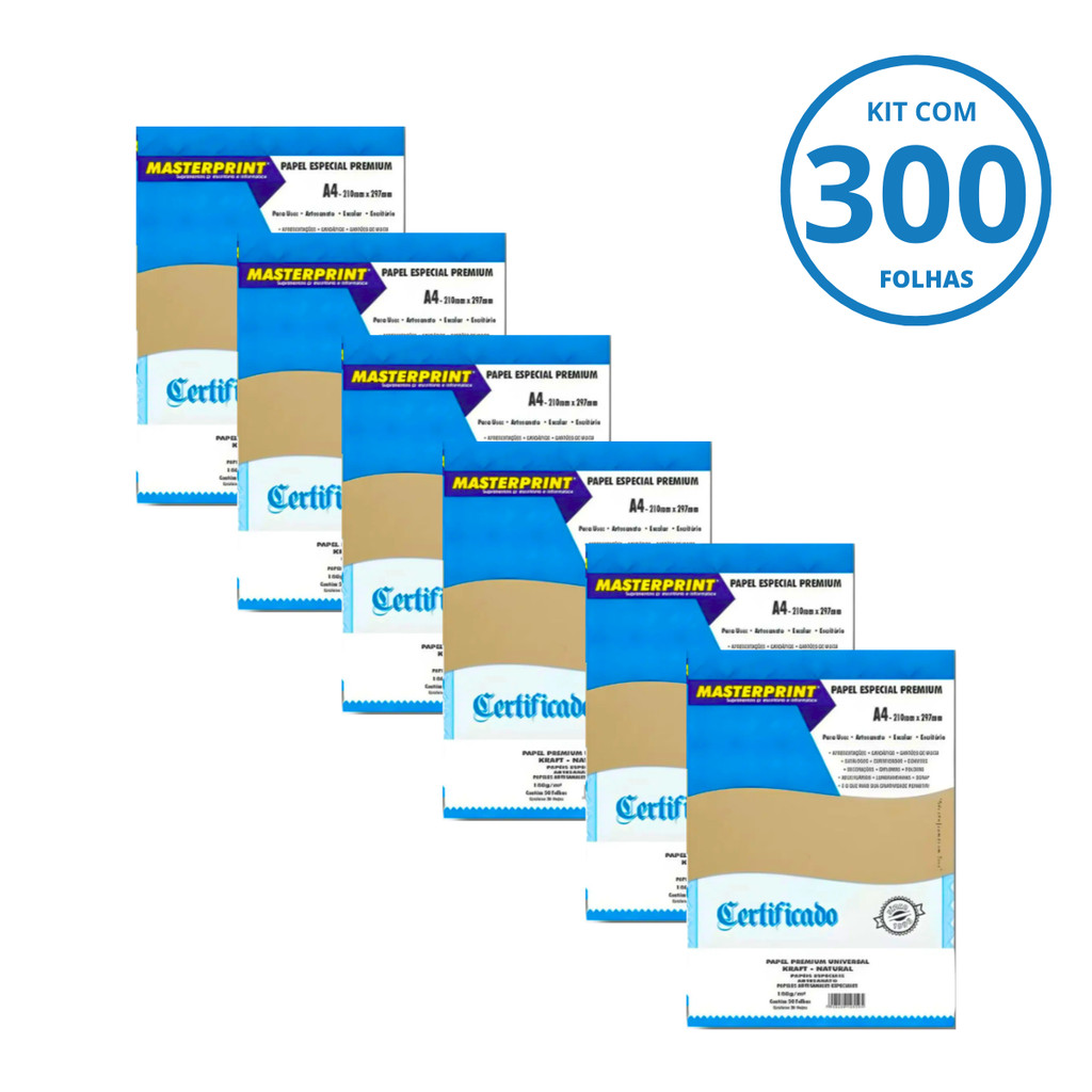 Kit Com 200 Folhas Kraft Premium 180g/m² A4- MASTERPRINT  (4 pacotes com 50)
