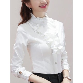 Novo estilo High-End renda gola alta camisa branca feminina de manga comprida 2026 primavera camisa de fundo moda magro-