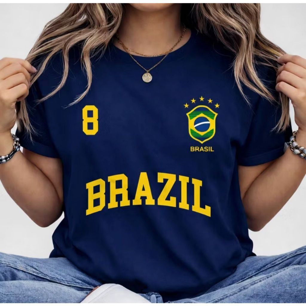 Blusa Feminina Brasil T-shirt Verão 100% Algodão Copa do Mundo 2026 Plus