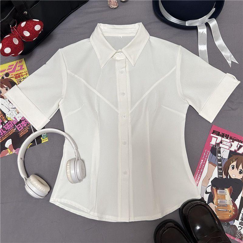 Material escolar jk uniforme mais magro olhar camisa cintura estreita camisa branca quente menina magro-ajuste formal lo