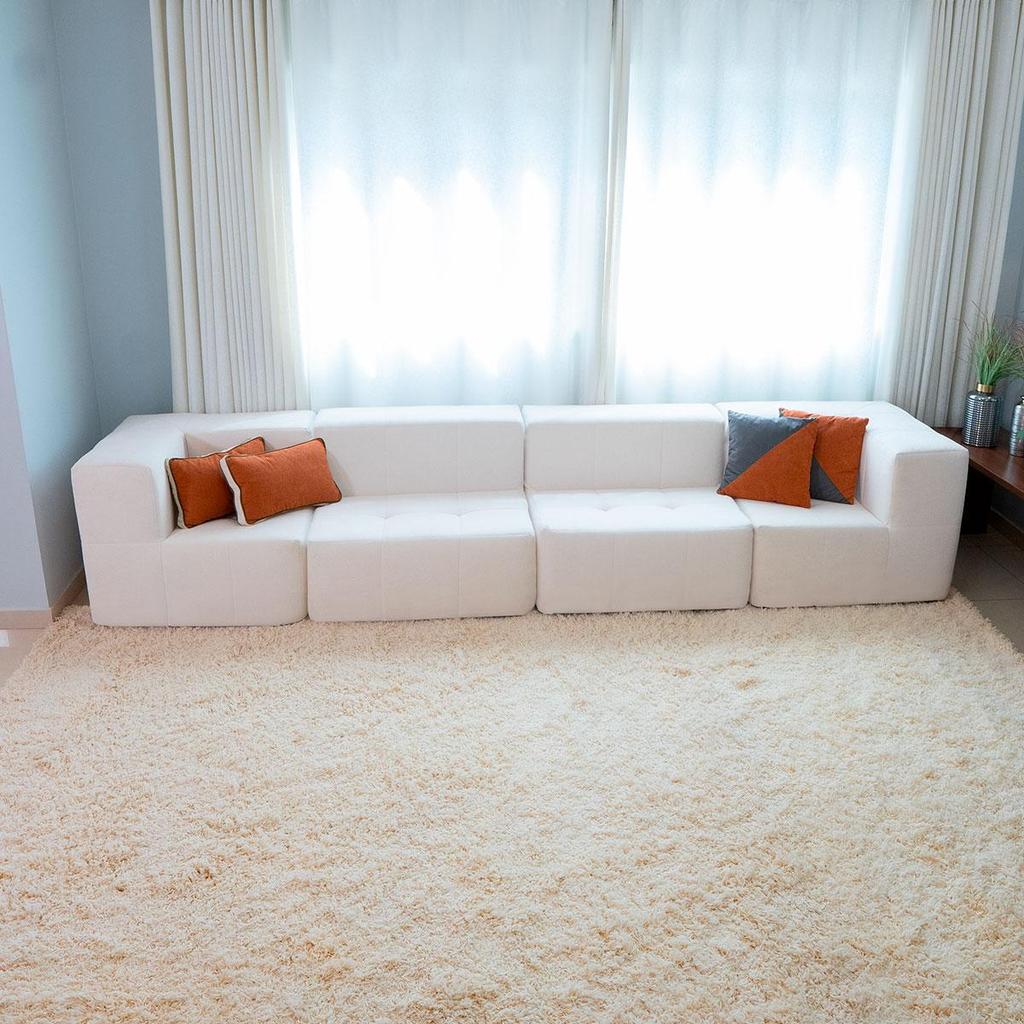 Imagem Sofá Modular 4 Lugares com 2 Braços Boucle para Sala Moderna Premium