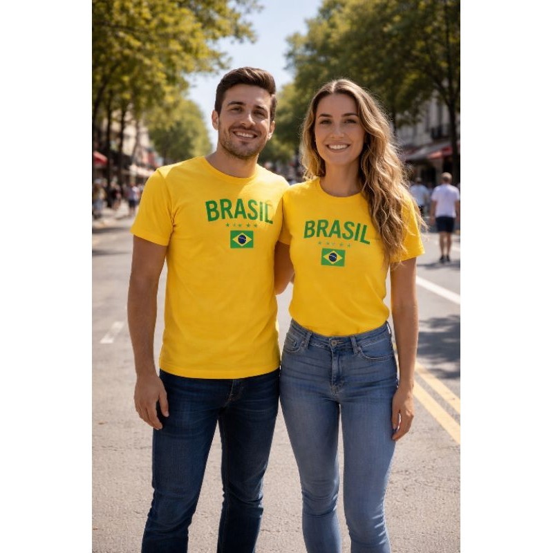 Kit Camiseta Casal seleção brasileira Copa do Mundo ,Estampa Criativa, Confortável e Perfeito para Torcida e Eventos