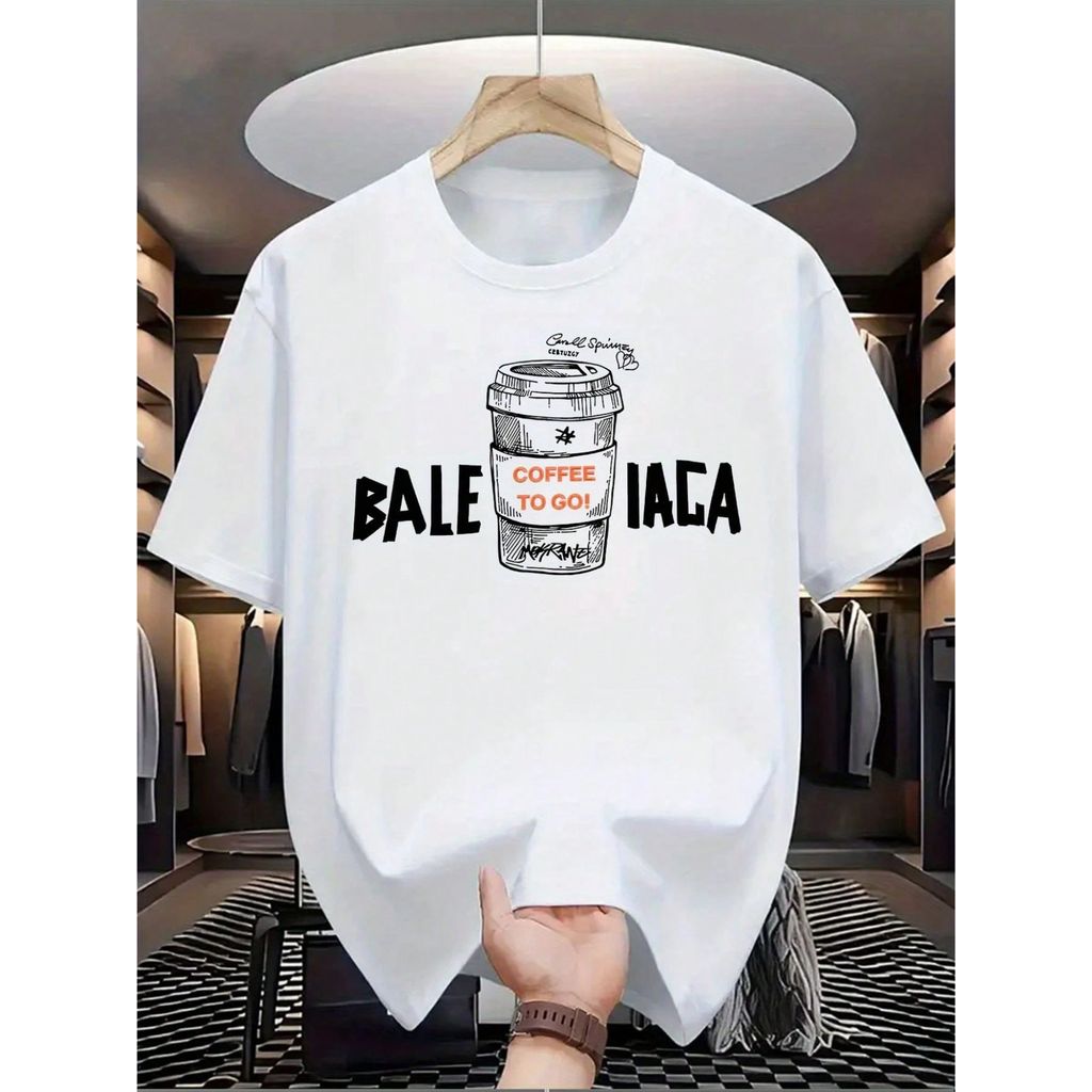 CAMISETA Masculina Estampa COFFEE TO GO Estilo Regular Manga Curta Estampada Malha 30.1 Algodão Verão