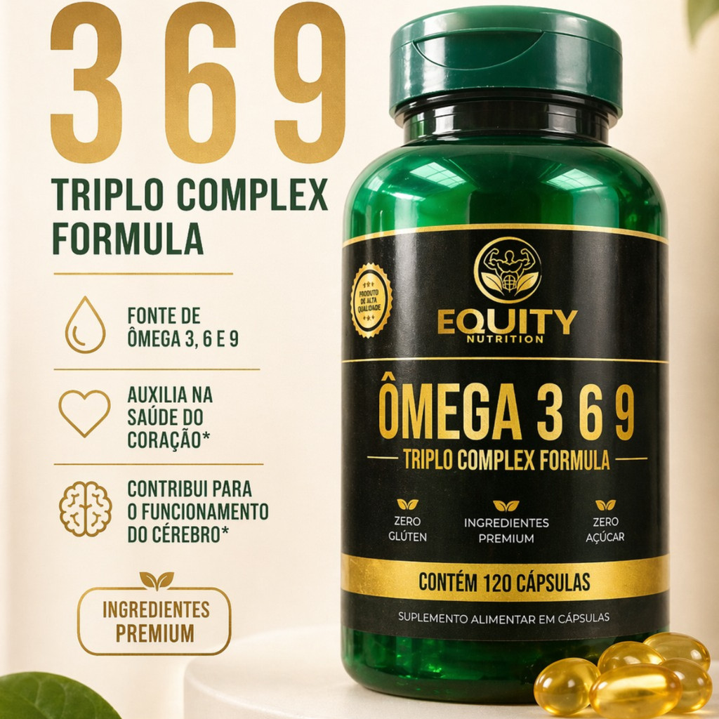 Ômega 3 6 9 1000mg 120 Caps Suplemento Óleo de Peixe Saúde Cardíaca
