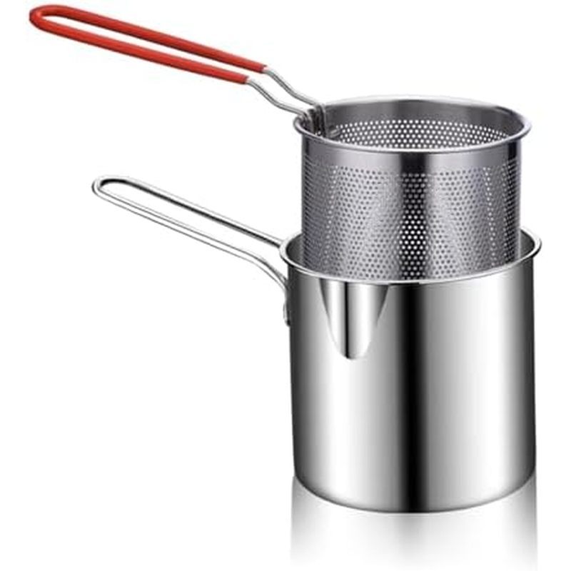 Panela Pequena Para Fritadeira Com Cesta Mini A Óleo Em Aço Inoxidável 304 Alça Anti-Escaldadura Design De Economia De C