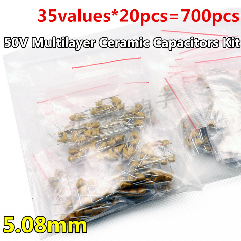 35 valores*20 peças=700 peças 10pF~2.2uF 50V 5.08mm Kit de Capacitores Cerâmicos Multicamadas Capacitores Monolíticos ML