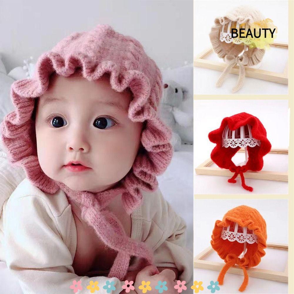 BEAUTYHOMEBR Chapéu Infantil , De Lã Com Borda De Renda Quente Capuz Para Bebê Proteção De Ouvido De Outono E Inverno