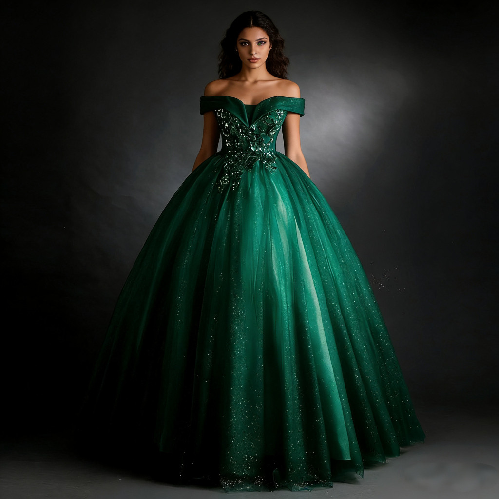 Vestido Longo Verde com Lantejoulas para Mulheres, Ideal para Aniversário, Quinceanera, Casamento, Formatura, Baile de G