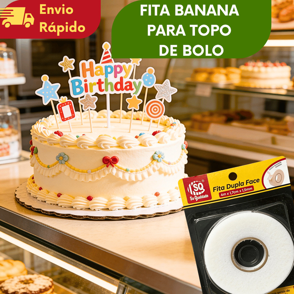 KIT Fitas Adesivas de Espuma Dupla Face (Fita Banana) 4 Metros Para Topper de Bolo Topo De Bolo KIT C/2 A 10 PÇS