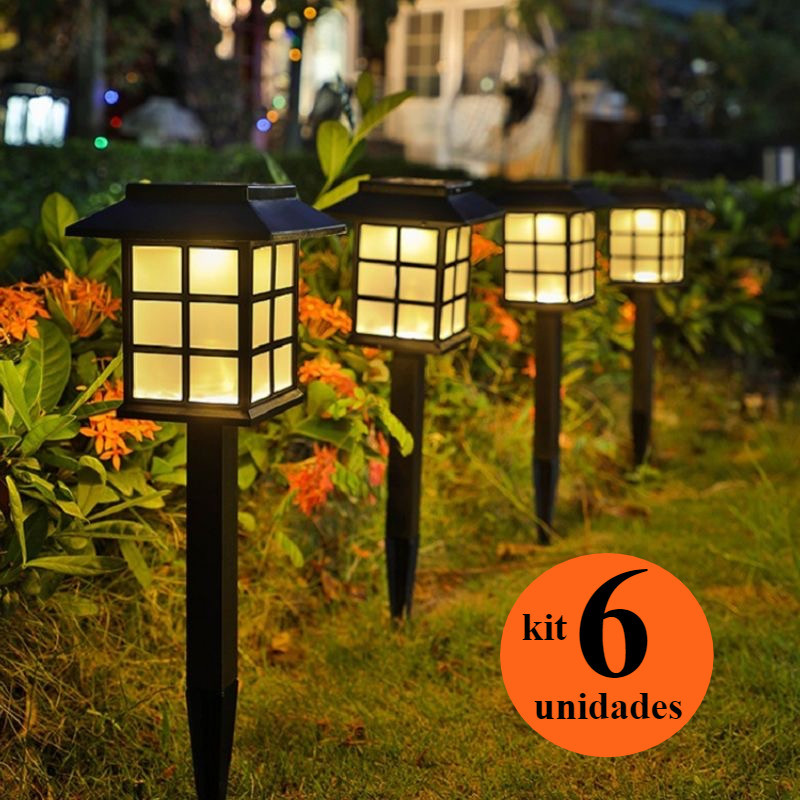 Kit 6 Luminaria Solar Espeto de Jardim Led Decoração Cazinha Recarregavel no Sol