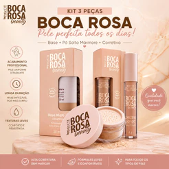 Kit Boca Rosa 3 Peças – Base + Pó Solto Mármore + Corretivo Alta Cobertura