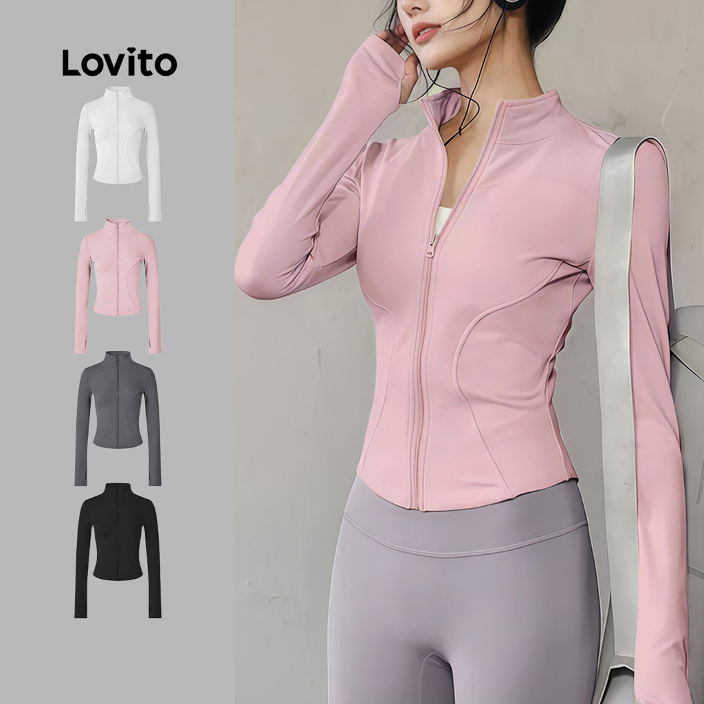 Lovito Casual Jaqueta Academia Esportiva Feminina Rosa Respirável Repelente à Ág