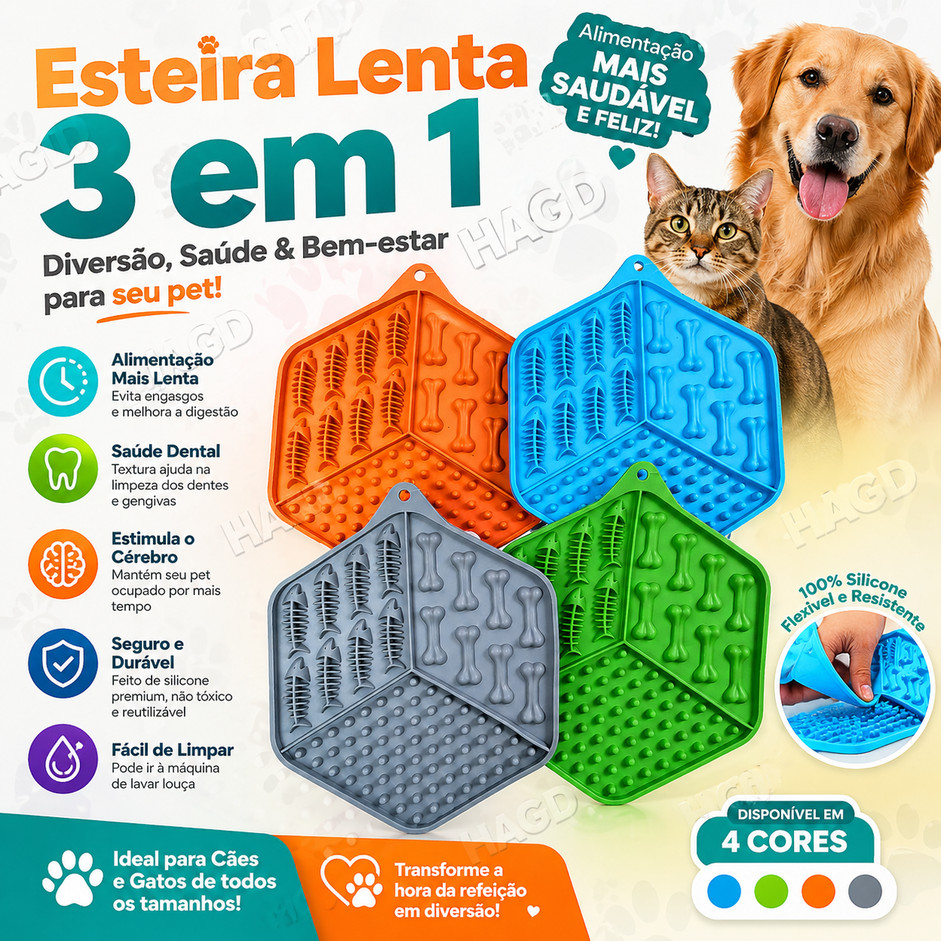 Tapete de Lamber Pet para Cães e Gatos Comedouro Lento Interativo de Silicone para Ração Úmida e Petiscos Anti-Stress