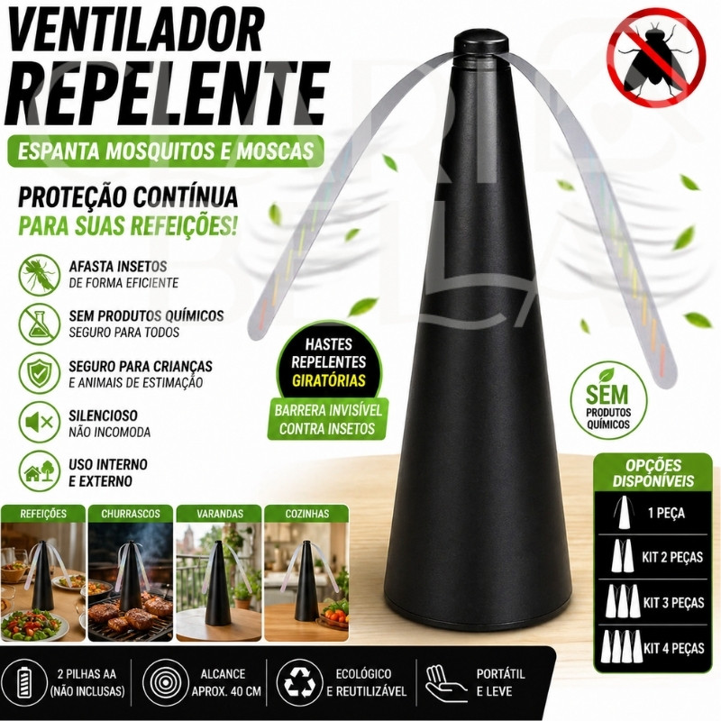 Ventilador Repelente Espanta Mosquitos e Moscas | Mini Ventilador de Mesa Silencioso para Refeições e Área Externa