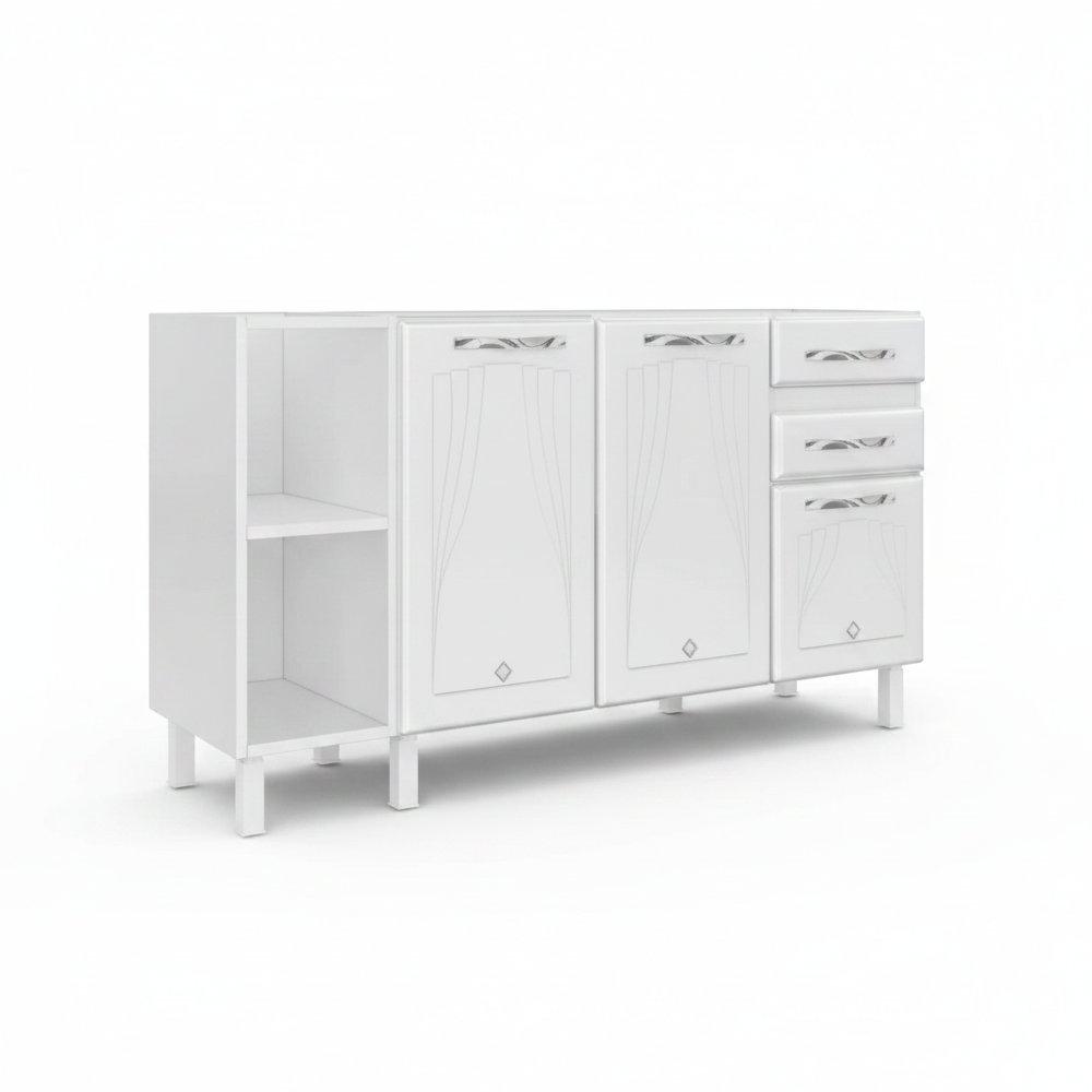 Balcão de Cozinha para Pia em Aço 2 Portas 2 Gavetas com Nichos 150cm Star New Branco Branco