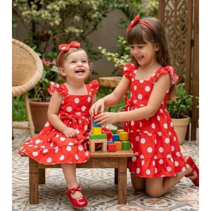 Vestido Infantil Bolinhas minie Com Alça 1 ao 8 anos