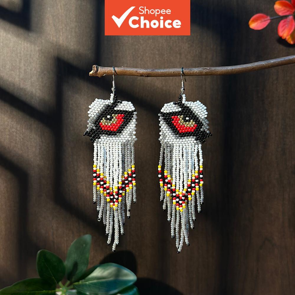 Brincos de Penas de Águia Personalizados, Pingentes de Miçangas à Mão, Estilo Indígena Americano, de Vidro, Maxi,